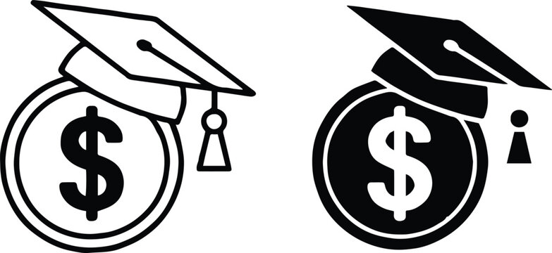 scholarship icon coin with graduation cap outline and filled