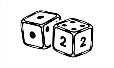 Two dice showing numbers one and two in a game.