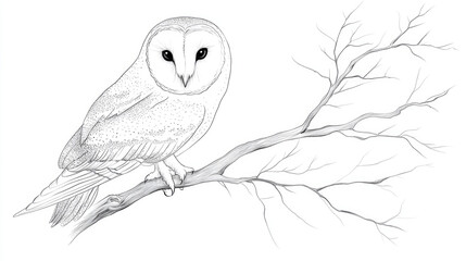 Obraz premium A detailed illustration of an owl perched on a branch, showcasing its serene presence AI Generative