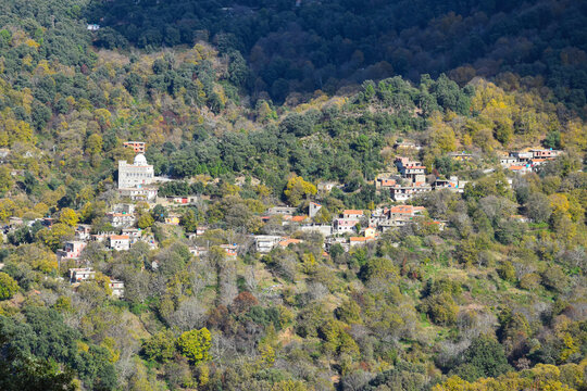 Panoramic view of a traditional rural village in the mountains of Ouled Attia, Skikda, Algeria