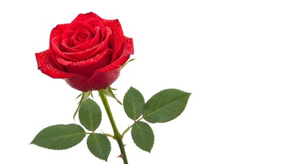 Fototapeta premium Two red roses with green leaves and stems, romantic flower pair bouquet on white background