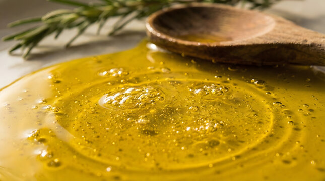 Golden Olive Oil Liquid Texture with Bubbles