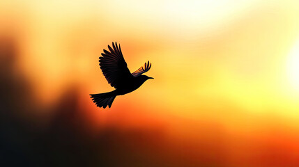 A silhouette of a bird soaring freely against a vibrant, fiery sky, evoking a sense of freedom and aspiration AI Generative
