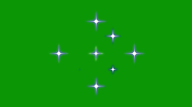 Twinkling star and Flash star glowing, fast glowing line motion, white cartoon blinking stars, flat vector doodles, sparkle glitter light effect, animated shine stars in 2D green screen background.