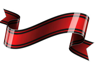 A vibrant red ribbon with a dark shadow and a slight curl at the ends isolated on transparent background