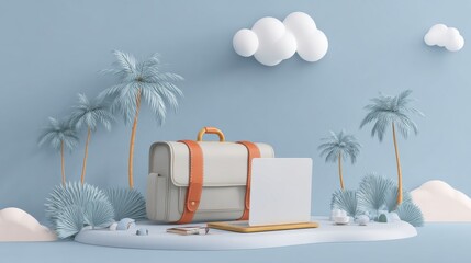 Digital nomad concept, laptop and travel vibe 