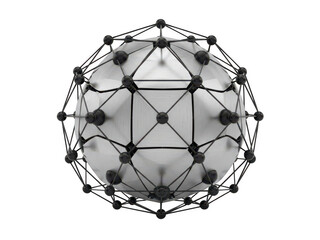 A complex geometric structure with interconnected nodes and lines forming a spherical shape. isolated on transparent background