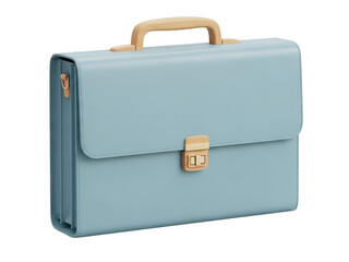 A light blue leather briefcase with gold accents and a sturdy handle isolated on transparent background