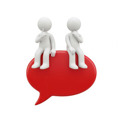 Two white human figures sitting on a red speech bubble with a white outline. isolated on transparent background