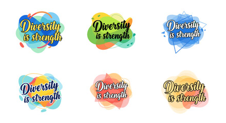 A vibrant illustration of diverse speech bubbles with the phrase 'Diversity is strength' in a modern design © Segati