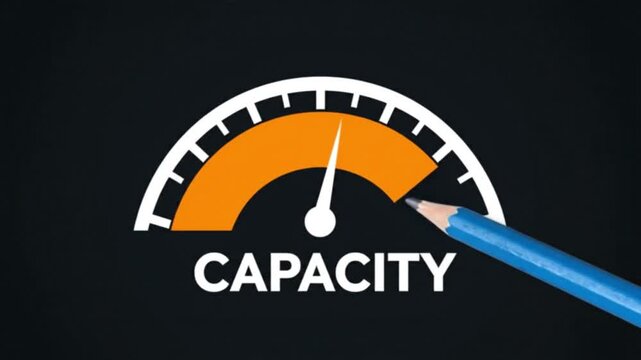 Modern capacity gauge with orange needle on black background