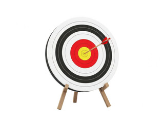 A close-up view of a traditional archery target with three wooden stands isolated on transparent background