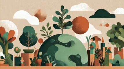 Earth day concept, minimal eco illustration