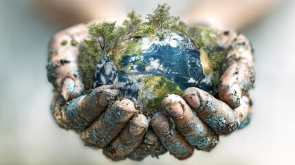 Environmental care concept, hands holding earth 