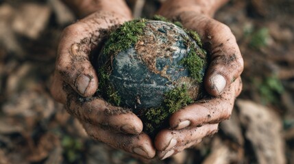 Environmental care concept, hands holding earth 