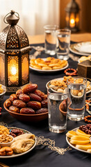 Naklejka premium breakfast with coffee and bread ramadan