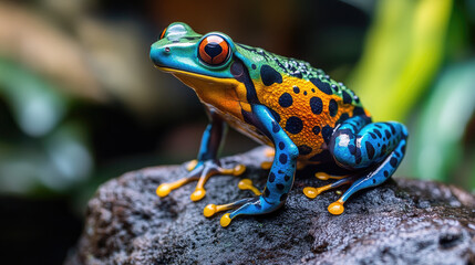 Fototapeta premium A Colorful poison dart frog in natural habitat AI Generative