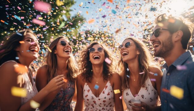 Happy Group Under Confetti