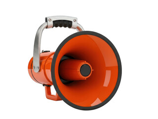 A large orange megaphone with a metal handle isolated on transparent background