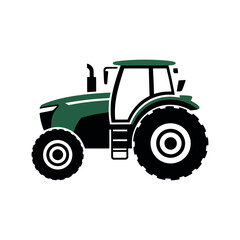 Obraz premium A green tractor with large black tires and a white background