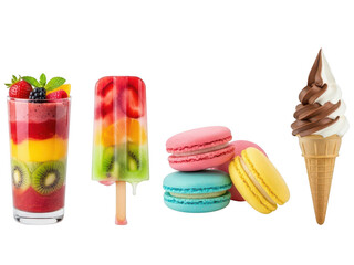 A colorful selection of sweet treats and cold drinks isolated on transparent background
