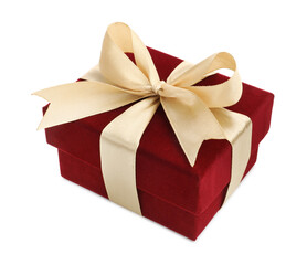 Fototapeta premium Saint Valentine's day. Beautiful velvet gift box isolated on white