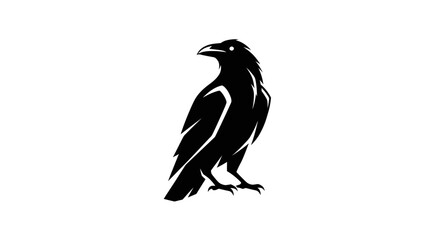 Obraz premium Black raven silhouette on white background