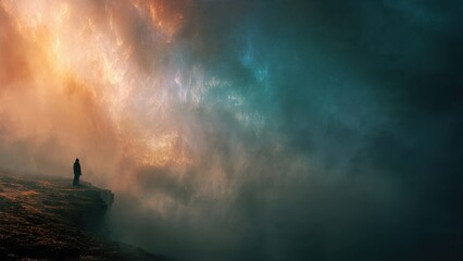 Obraz premium Silhouette On A Cliff Under A Cosmic Sky