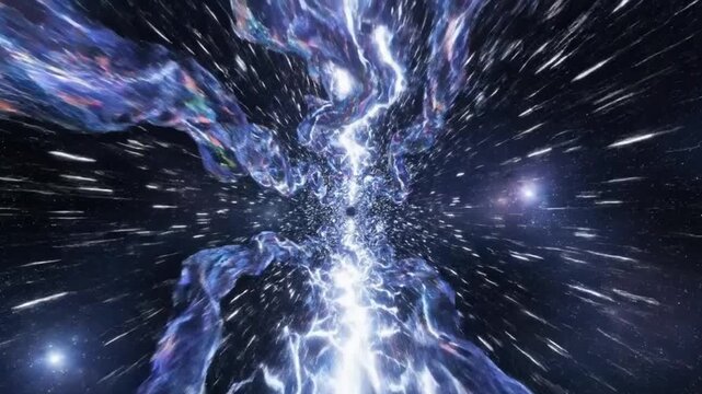 Violent time rift highway of twisting luminous plasma streams in deep space