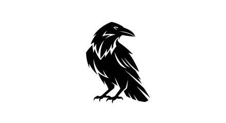 Fototapeta premium Black raven silhouette on white background