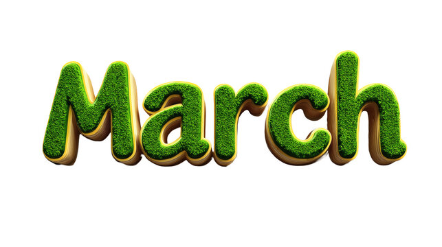 Shadow typography text "March" floating effect isolated on a white background
