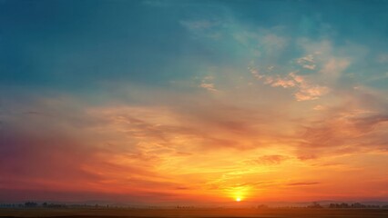 Fototapeta premium Vibrant sunset over golden field landscape