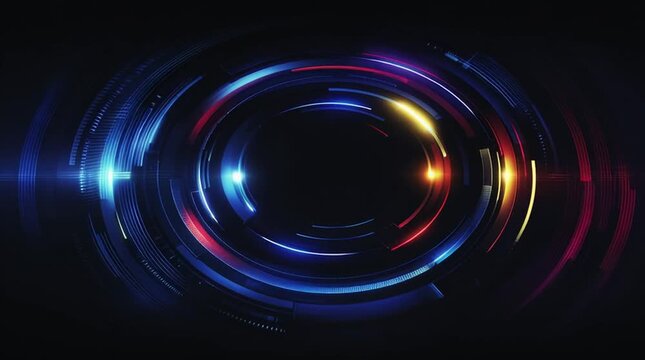 abstract futuristic ai technology background loop, colorful digital data visualization with copyspace, hightech holographic interface animation