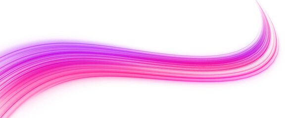 Purple and pink neon lines collide in a vibrant motion swirl. Luminous trails convey dynamic digital energy and high-speed movement. Vector illustration isolated for futuristic visuals. PNG © Extrastock