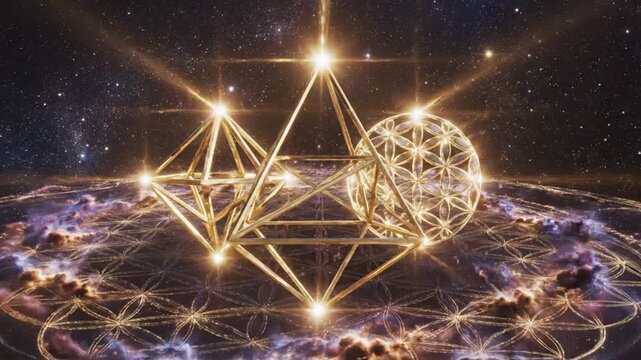 Sacred Geometry Merkaba, Flower of Life, Star Tetrahedron, Cosmic Energy, Spiritual Enlightenment