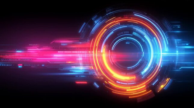 abstract futuristic ai technology background loop, colorful digital data visualization with copyspace, hightech holographic interface animation