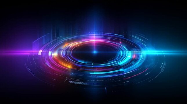abstract futuristic ai technology background loop, colorful digital data visualization with copyspace, hightech holographic interface animation