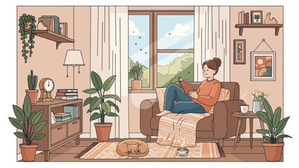 Fototapeta premium Woman Relaxing on Sofa with Tablet.