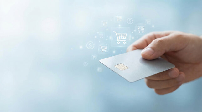 Credit card online payment digital banking contactless e commerce shopping fintech cashless finance hand holding card Secure credit card online payment digital banking with contactless e commerce