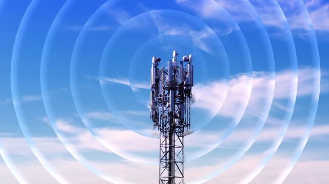 5G Cell Phone Tower Emitting Realistic Radio Waves Seamless Loop