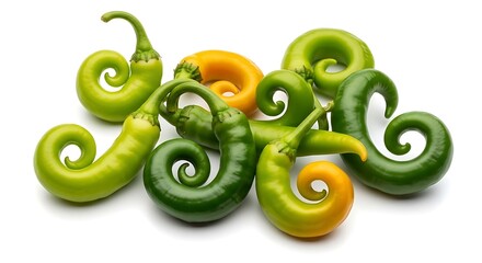 Curled Green and Yellow Peppers Isolated