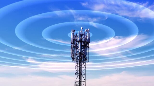 5G Cell Phone Tower Emitting Realistic Radio Waves Seamless Loop