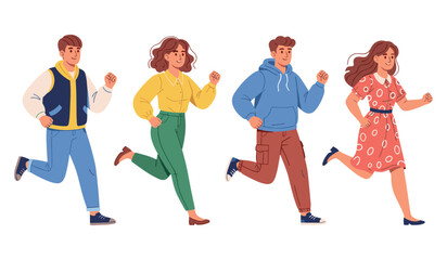 Obraz premium Diverse young adults running in casual outfits
