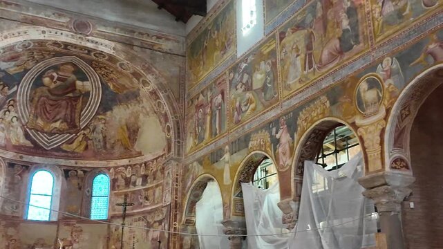 Pomposa Abbey, Po Delta, Codigoro, Ferrara, Italy - February 5, 2026 - Views of the historic Romanesque-Byzantine church