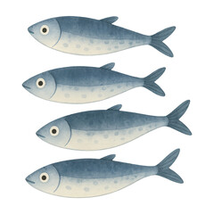 Obraz premium PNG Four illustrated blue fish