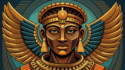 Obraz premium Very beautiful historical illustration of a bronze winged head from Benin, representing classical African artistry, craftsmanship, and cultural antiquities preserved in art history.