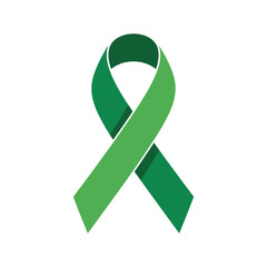 A green awareness ribbon on a white background symbolizing support and solidarity for a cause
