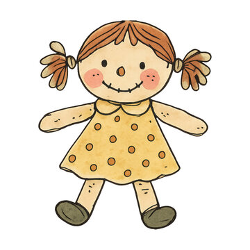 PNG Cute rag doll illustration
