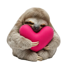 Obraz premium A cute sloth holding a pink heart shaped pillow isolated on transparent background