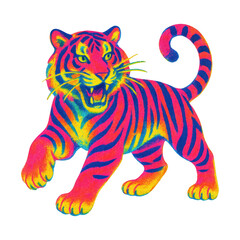 Fototapeta premium PNG Vibrant neon tiger illustration